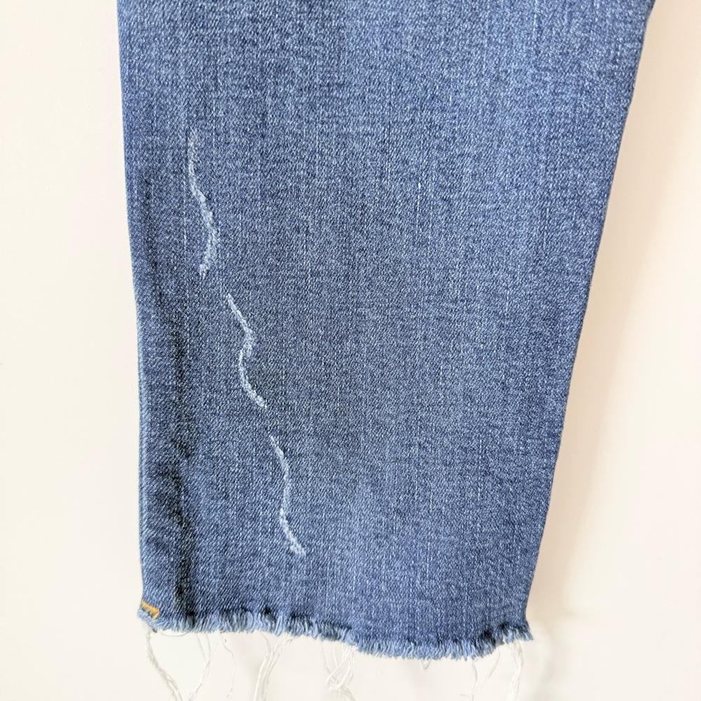Kancan Med/Dk Wash Skinny Raw Hem Distressed Mid-Rise Stretch Woman’s Jean 11 - Picture 5 of 14